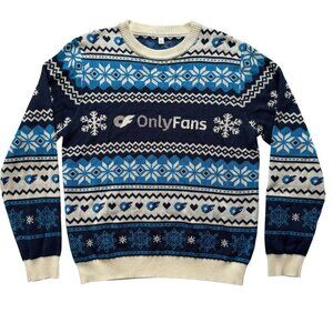 ONLY FANS Festive Holiday Snowflake Sweater Blue White